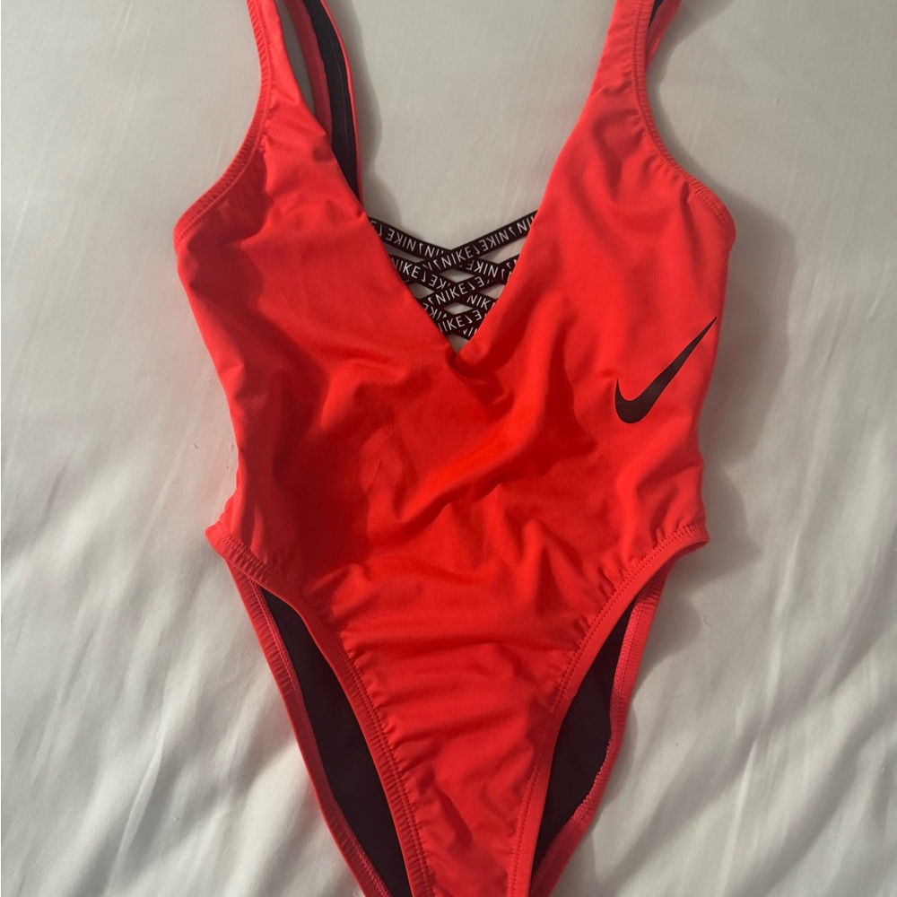 Nike Vibrant Red Swimsuit with Black Logo